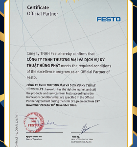 Chứng nhận Official Partner Festo - Dấu ấn uy tín của Hùng Phát trên thị trường